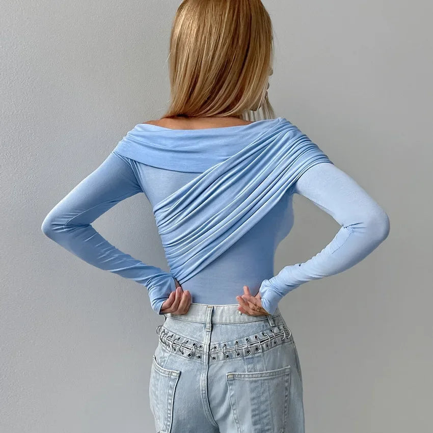 Barney חולצת כתפיים חשופות עם קפלים